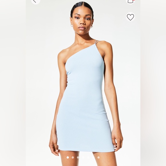 Baby Blue Spaghetti Strap One Shoulder Dress - Picture 4 of 4